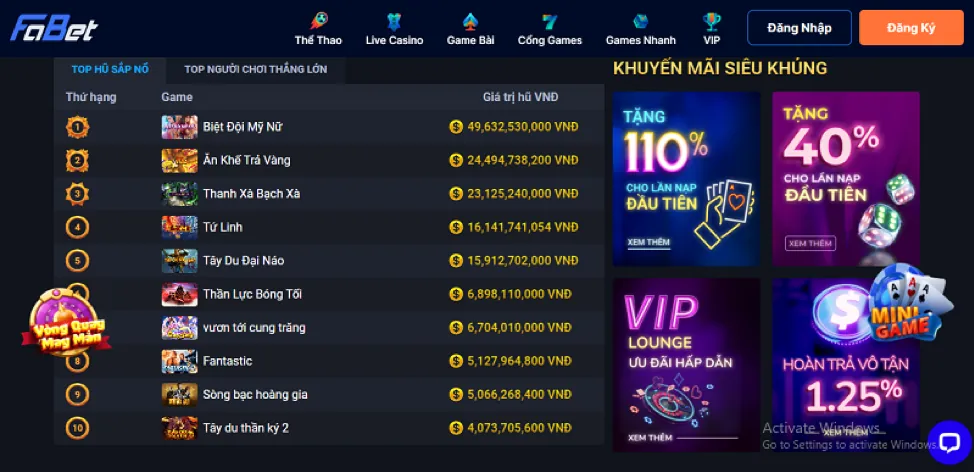 Thưởng nạp tiền Zalv888